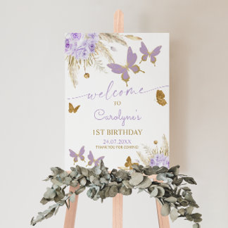 パープルバタフライ誕生日ウェルカムポスター ポスター