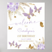 パープルバタフライ誕生日ウェルカムポスター ポスター (正面)