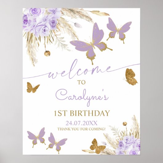 パープルバタフライ誕生日ウェルカムポスター ポスター (正面)