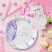 パープルバタフライ誕生日紙プレート ペーパープレート (パーティー)