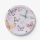 パープルバタフライ誕生日 ペーパープレート (正面)