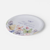 パープルバタフライ誕生日 ペーパープレート (アングル)