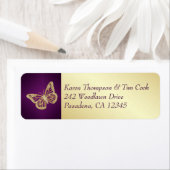 パープルバタフライ金ゴールド差出人住所ラベル ラベル (インサイチュ)