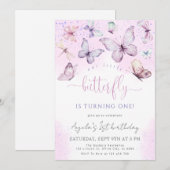 パープルバタフライ オリーブリトルバタフライ ベイビーシャワー 招待状 (正面/裏面)