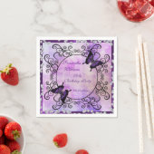 パープルバタフライ&ダイヤモンド80誕生日 スタンダードカクテルナプキン (インサイチュ)