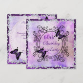 パープルバタフライ&ダイヤモンド 60歳の誕生日 招待状 (正面/裏面)