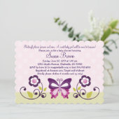 パープルバタフライ&フラワーベビーシャワー招待状 招待状 (スタンド正面)