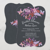 パープルバタフライ フラワー オータム ブライダルシャワー 招待状 (正面/裏面)
