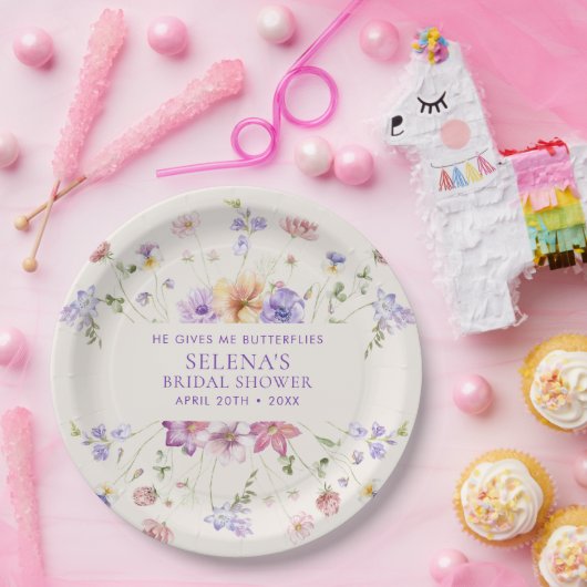 パープルバタフライ ブライダルシャワー ペーパープレート (パーティー)
