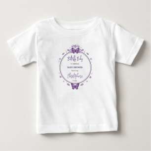 パープルバタフライ ベビーガール ベビーシャワー ベビーTシャツ