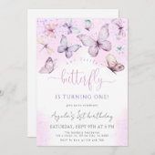 パープルバタフライ 私たちの小さなバタフライ ベイビーシャワー 招待状 (正面/裏面)