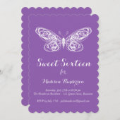 パープルバタフライSweet sixteen招待状 招待状 (正面/裏面)