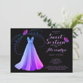 パープルバタフライSweet sixteen16誕生日 招待状 (スタンド正面)