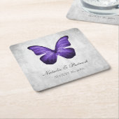 パープルバタフ結婚ィーの紙コースター スクエアペーパーコースター (アングル)