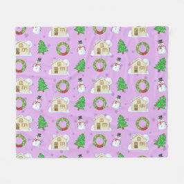 パープルバックグラウンドのクリスマスパターン フリースブランケット