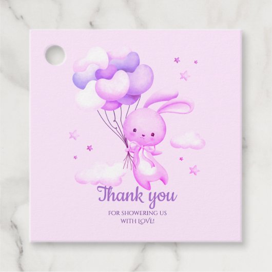 パープルバニーうさぎ赤ちゃんシャワーありがとう フェイバータグ (正面)