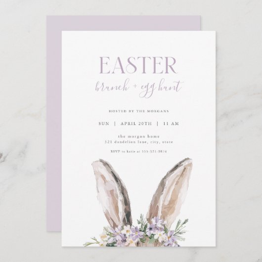 パープルバニーイースターブランチ&エッグ狩り招待状 招待状 (正面/裏面)