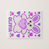 パープルバニーパーソナライズされたキッズ ジグソーパズル (横)