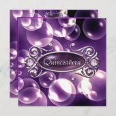 パープルバブルキンセアニェラ15誕生日 招待状 (正面/裏面)