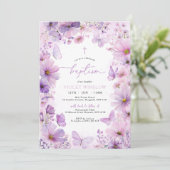 パープルバプティスバタフライフローラ《キリスト教》洗礼式や命名式ガール 招待状 (スタンド正面)