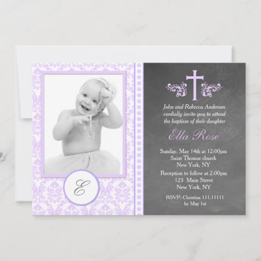パープルバプティスマ《キリスト教》洗礼式や命名式招待状 招待状 (正面)