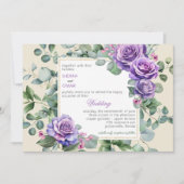 パープルバラおよびユーカリ結婚式招待状 招待状 (正面)