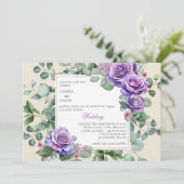 パープルバラおよびユーカリ結婚式招待状 招待状 (スタンド正面)