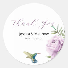 パープルバラとハミングバード ラウンドシール