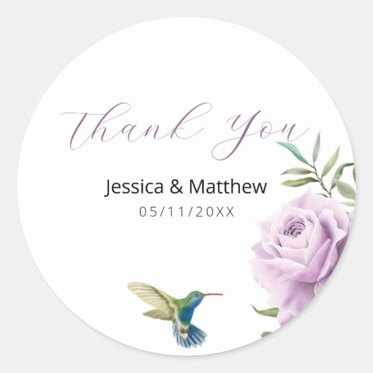パープルバラとハミングバード ラウンドシール (正面)