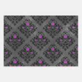 パープルバラとブラックダマスク ラッピングペーパーシート (正面3)