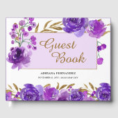 パープルバラと金ゴールドリーフお祝い ゲストブック (正面)
