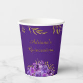パープルバラと金ゴールドリーフエレガントの特別な機会 紙コップ (正面)