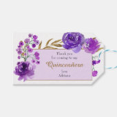 パープルバラと金ゴールドリーフキンセアニェラありがとう ギフトタグ (正面(横))