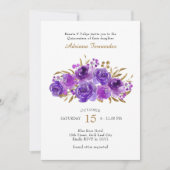パープルバラと金ゴールドリーフキンセアニェラ招待状 招待状 (正面)