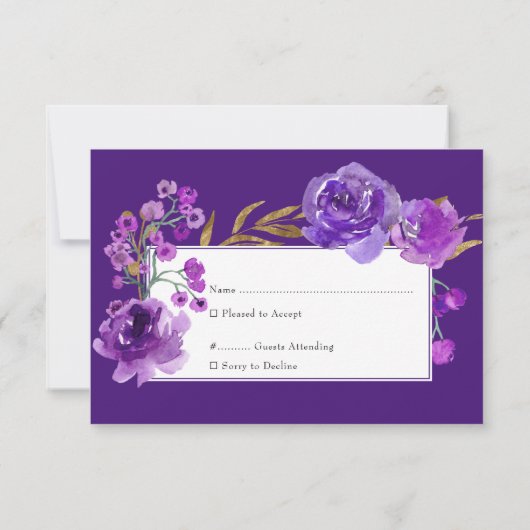 パープルバラと金ゴールドリーフキンセアニェラ 出欠カード (裏面)