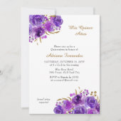パープルバラと金ゴールドリーフクリンスアノスキンセアニェラ 招待状 (正面)