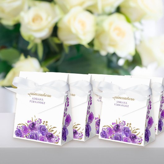 パープルバラと金ゴールドリーフパーソナライズされたフローラ フェイバーボックス