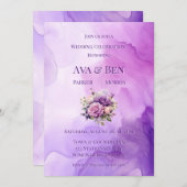 パープルバラアルコール庭園の結婚式お祝い 招待状 (正面/裏面)