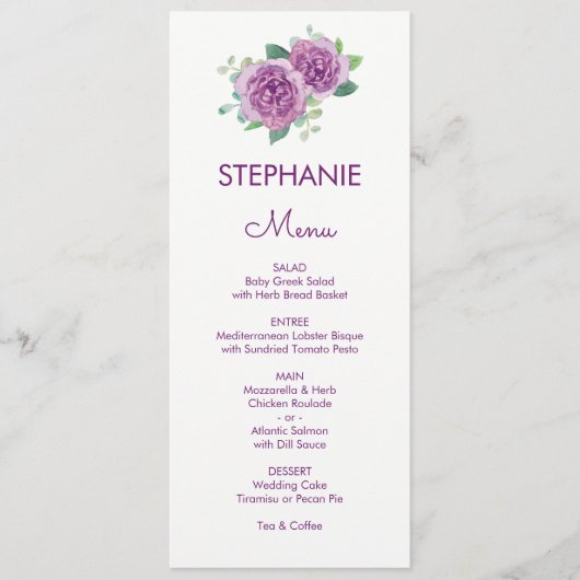 パープルバラウォーターカラーゲスト結婚名のメニュー メニュー (正面)