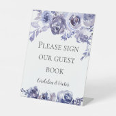 パープルバラエレガントフローラ結婚ズゲストブック 台座サイン (正面)