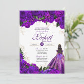 パープルバラエレガントフローラ15th誕生日カリン 招待状 (スタンド正面)