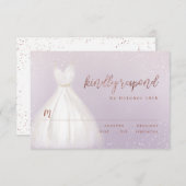 パープルバラエレガント金ゴールドスパークルドレスRSVP 出欠カード (正面/裏面)