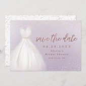 パープルバラエレガント金ゴールドドレス日付を保存 セーブザデート (正面/裏面)