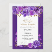 パープルバラエレガント金ゴールドリーフキンセアニェラとマス 招待状 (正面)