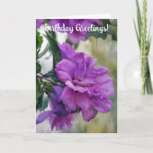 パープルバラオブシャロンフラワーアート誕生日 カード (正面)