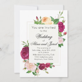 パープルバラオンホワイト結婚式招待状 招待状