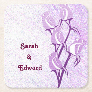 パープルバラカップルパーソナライズされた紙コースター スクエアペーパーコースター