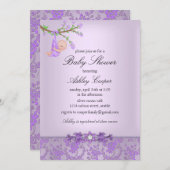 パープルバラガーデンベビーシャワー招待状 招待状 (正面/裏面)