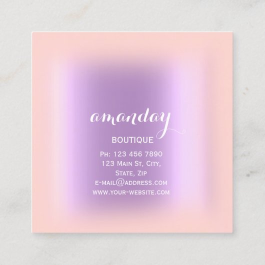 パープルバラグリッターダイヤモンドクロスハンガーブティック スクエア名刺 (裏面)