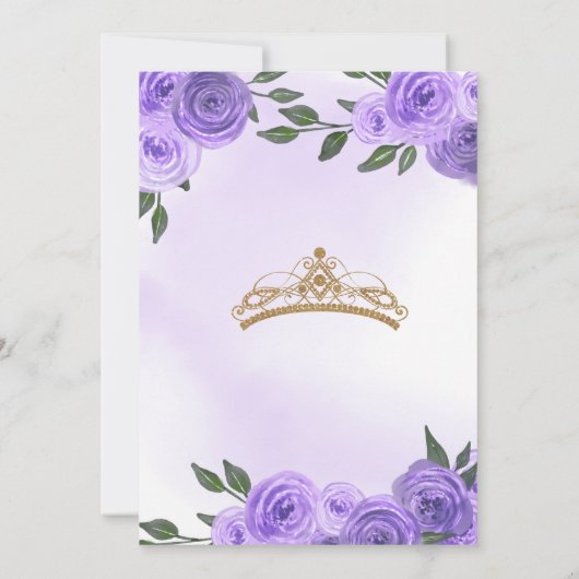 パープルバラゴールデンバタフライキンセニェラ誕生日 招待状 (裏面)